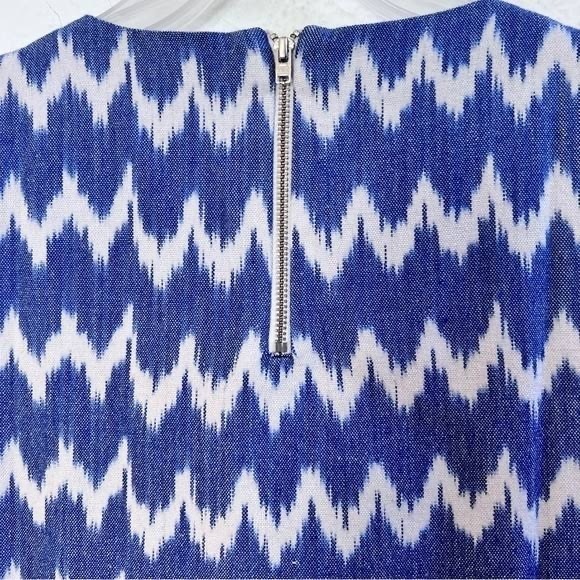 Women's J CREW Cotton SHIRT Size 12 Blue White Ikat Design Zipper Back NWOT - Picture 8 of 8
